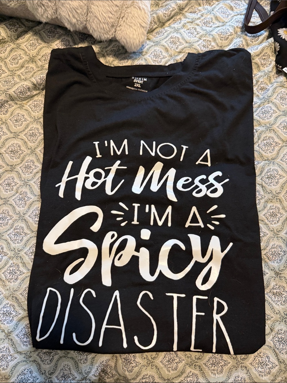 SHEIN Black Short Sleeve Tee with White Slogan